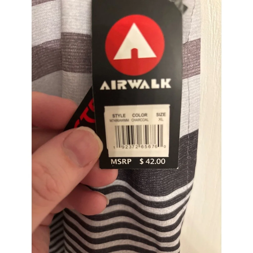 Airwalk Mens Charcoal Gray Striped Board Shorts Swim Trunks XL New NWT Stretch